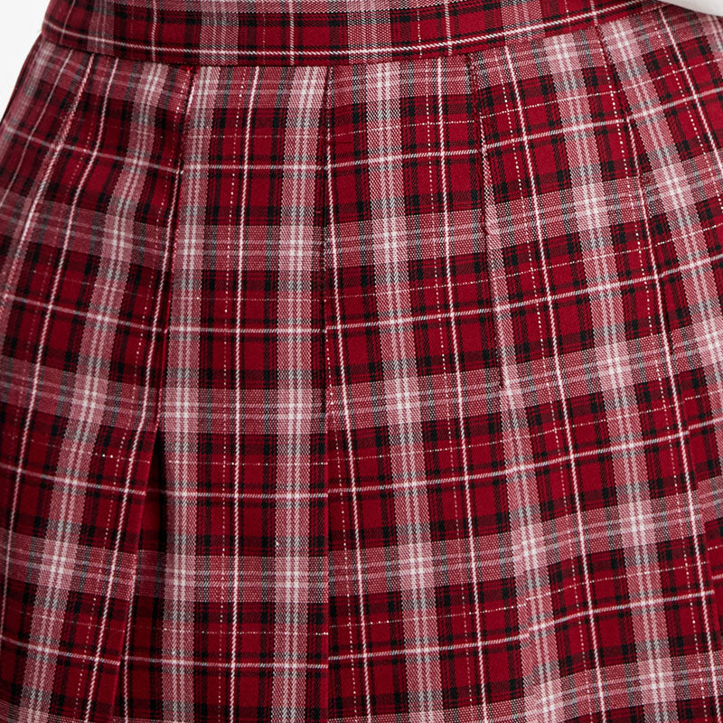 Red Plaid Pleated Skirt GOELIA
