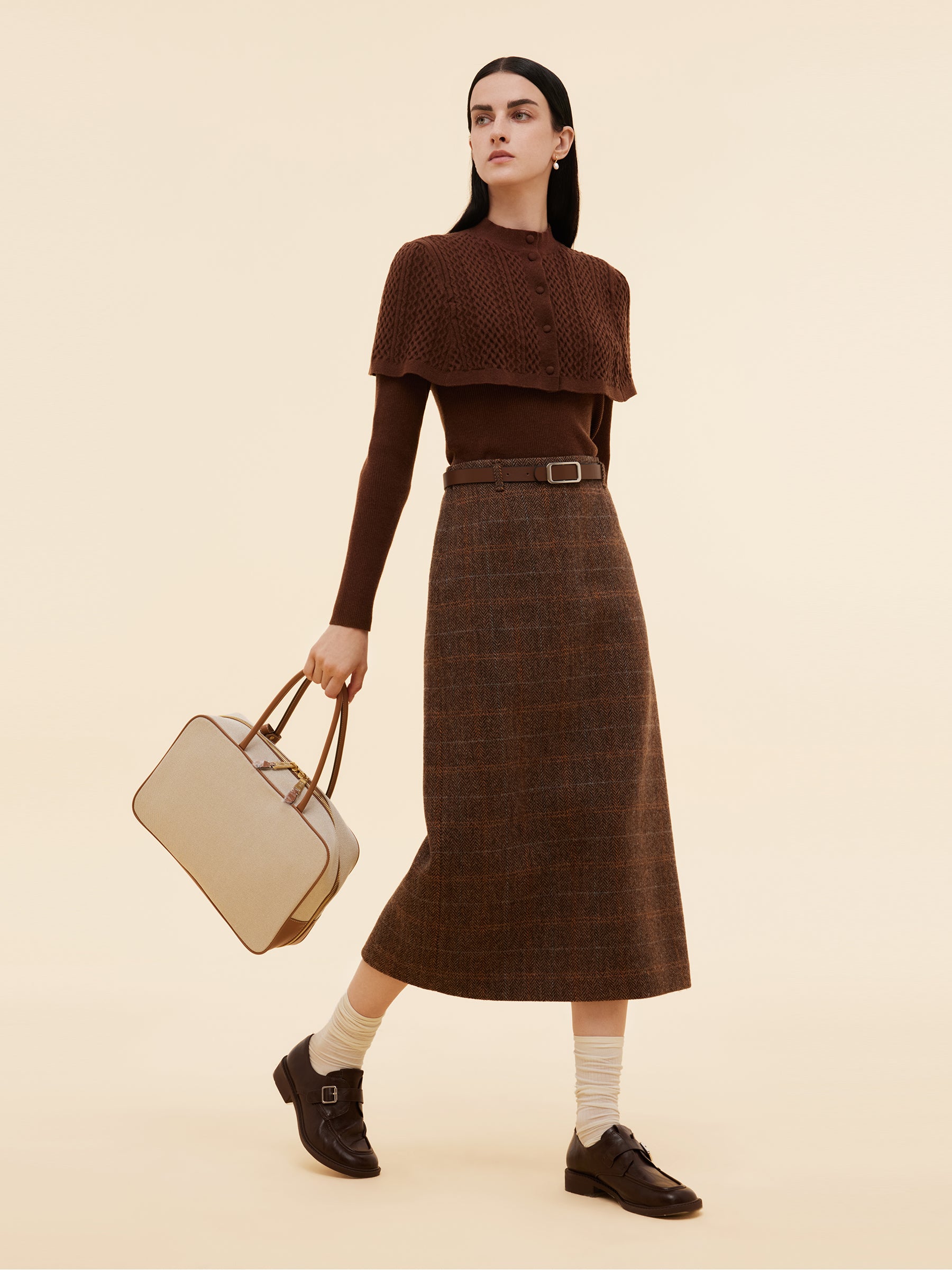 100% Wool Plaid Women Column Skirt GOELIA