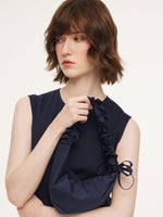 Dark Navy Bubble Hem Women Sleeveless Maxi Dress With Bag GOELIA