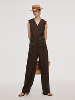 100% Linen Women Straight Leg Pants GOELIA