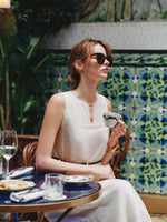 100% Ramie Bubble Hem Women Sleeveless Maxi Dress With Tie String Belt GOELIA