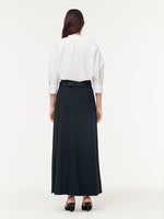 Black A-Line Women Maxi Skirt With Belt GOELIA