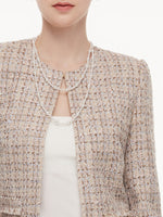 Wool Blend Textured Tweed Frayed Hem Women Jacket GOELIA