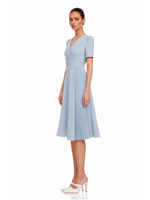 V-Neck Asymmetric Pleated Women Midi Dress GOELIA