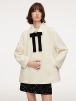 100% Wool Women Coat With Detachable Bowknot GOELIA
