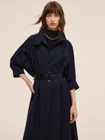 Adjustable Collar Women Trench Coat With Leather Belt GOELIA