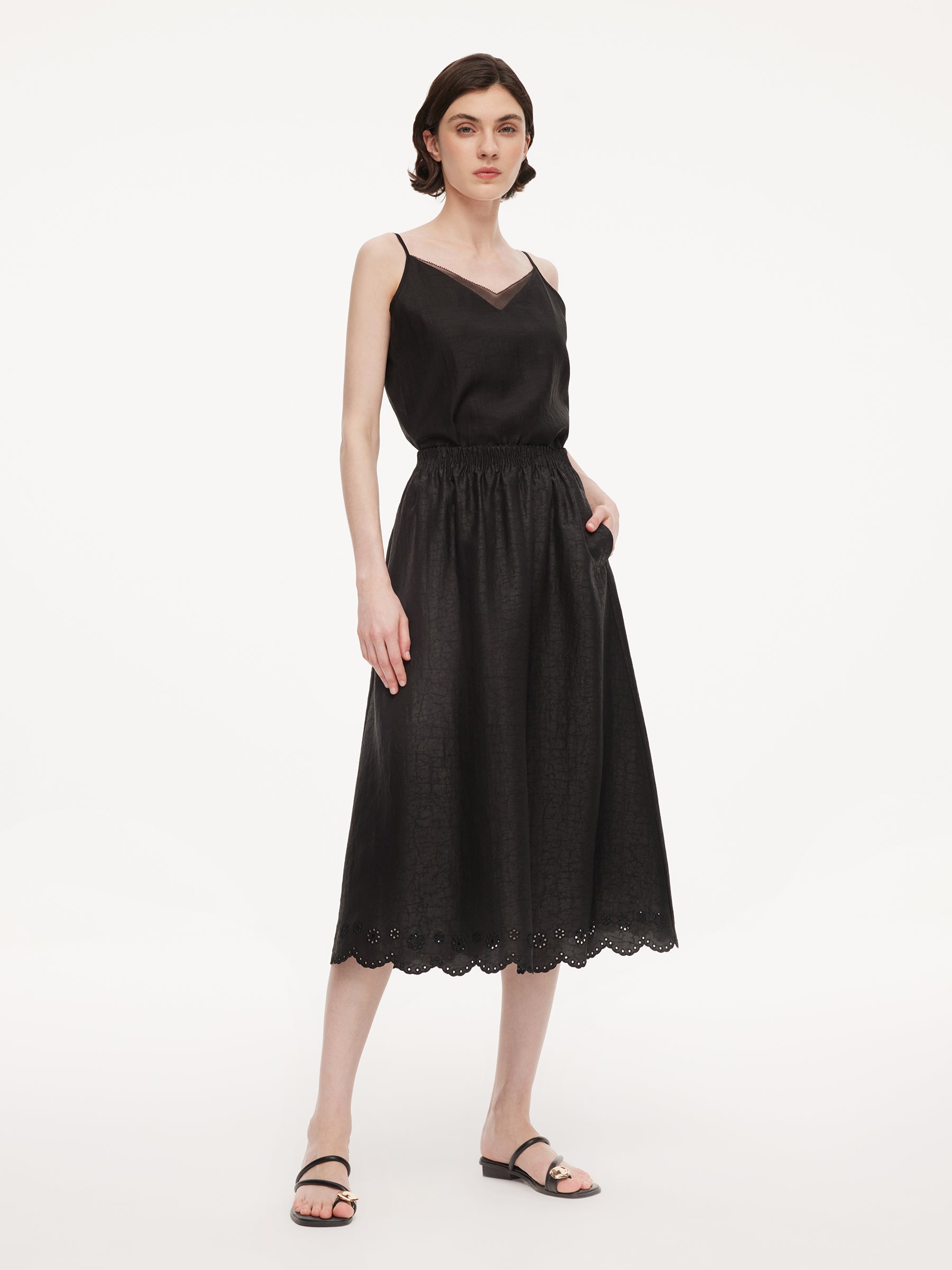 18MM Gambiered Canton Gauze Women Embroidered Hem Skirt GOELIA