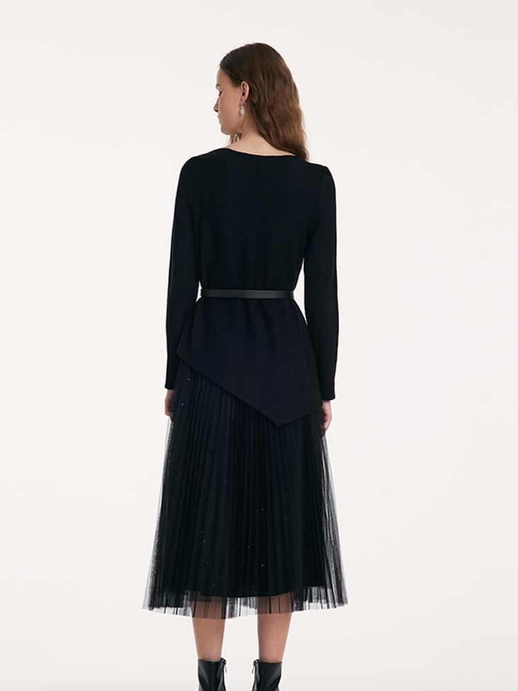 Knitted Sweater And Tulle Skirt With Belt Two-Piece Set GOELIA