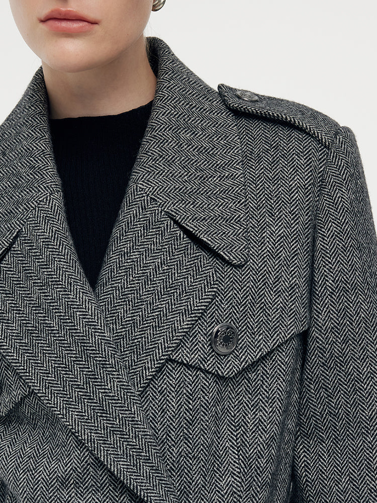 Washable Wool Quilted Women Coat With Belt GOELIA