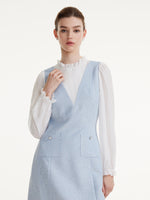 Acetate Blend Ruffle Neck Women Mini Dress With Detachable Bow GOELIA