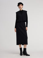 Knit Vest & Mock Neck Top & Skirt Three-Piece Set GOELIA