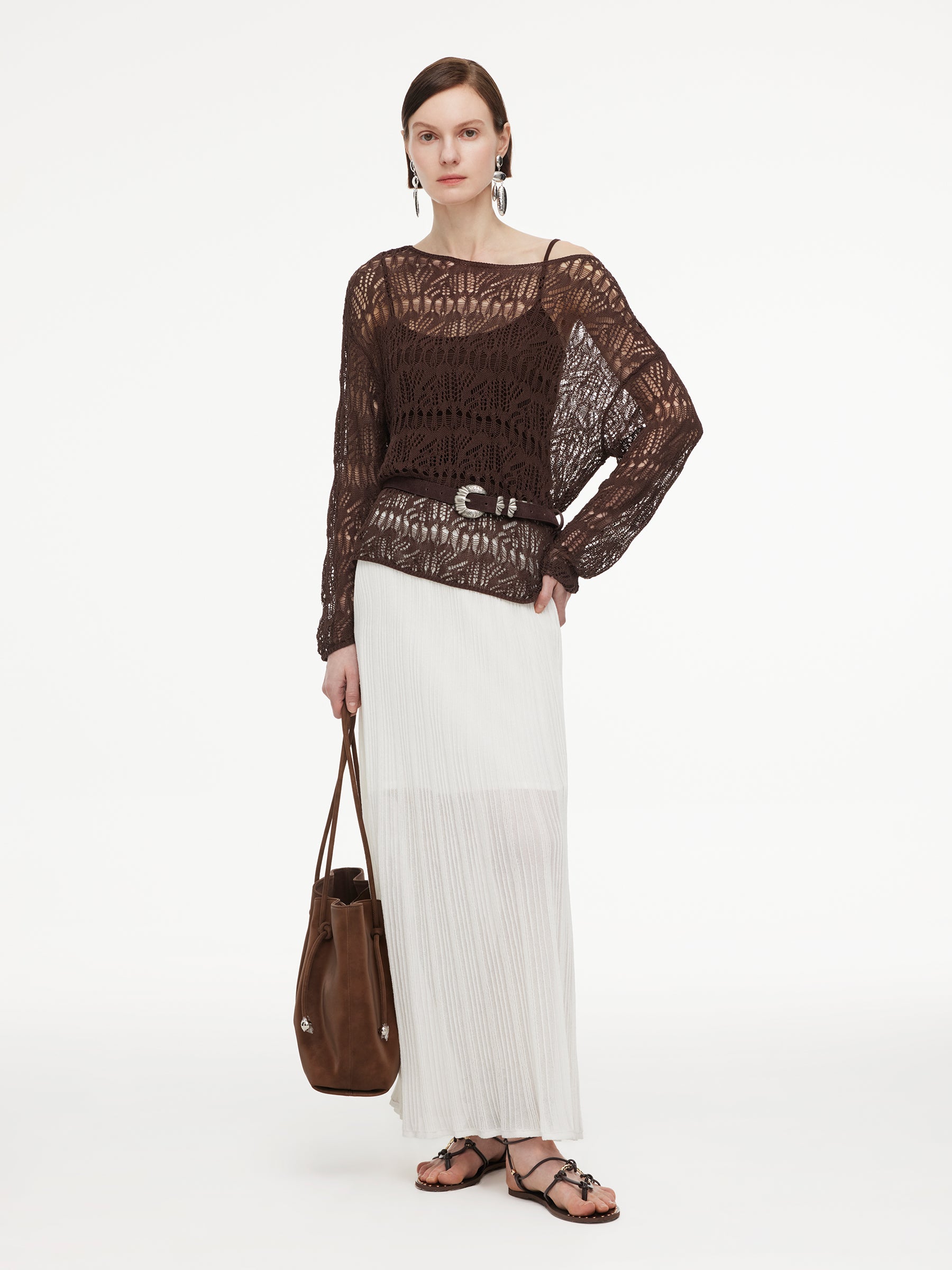 Cotton Blend Open-Knit Top And Camisole Two-Piece Set GOELIA