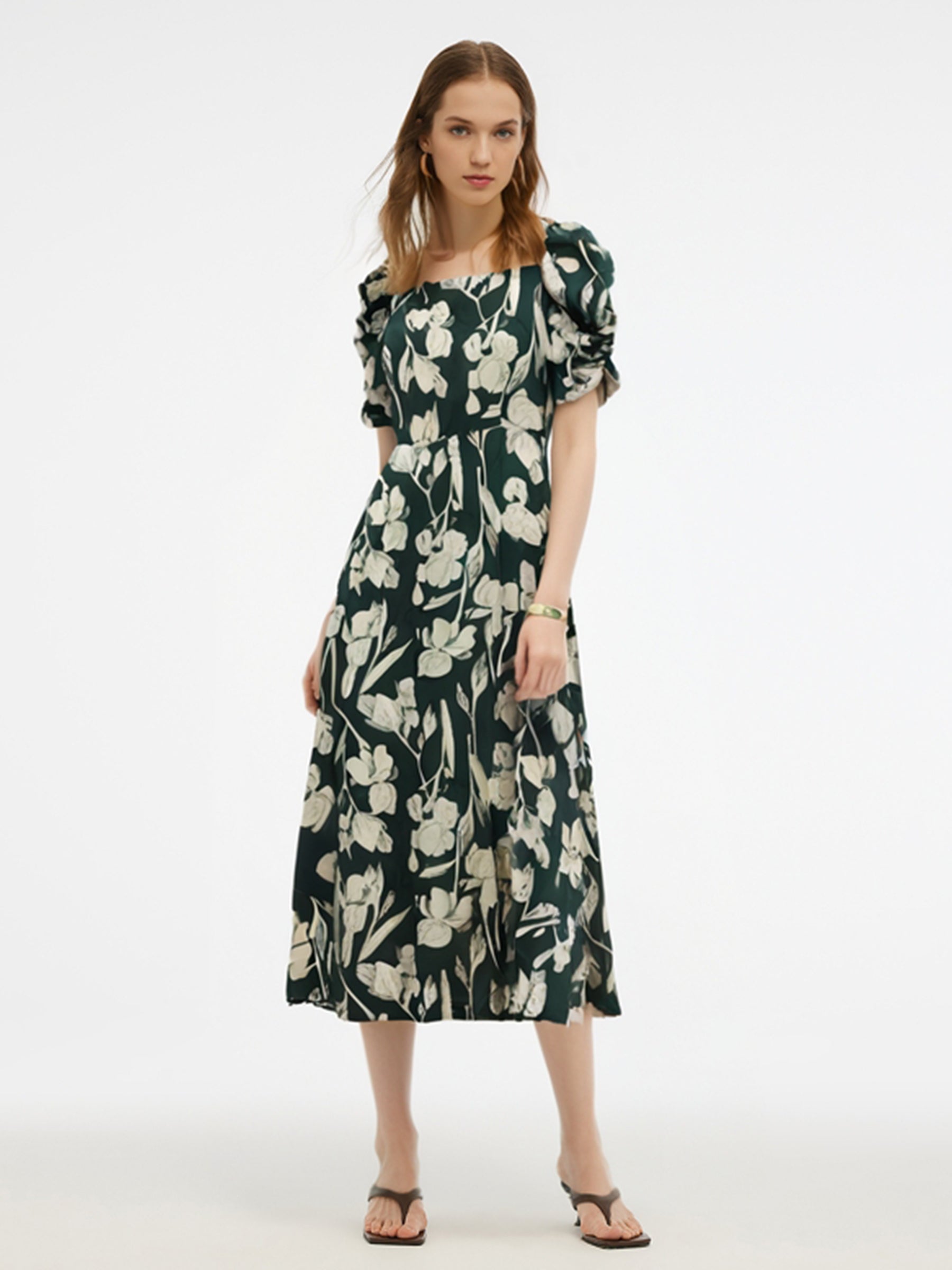 19MM Mulberry Silk Women Floral Print Maxi Dress GOELIA
