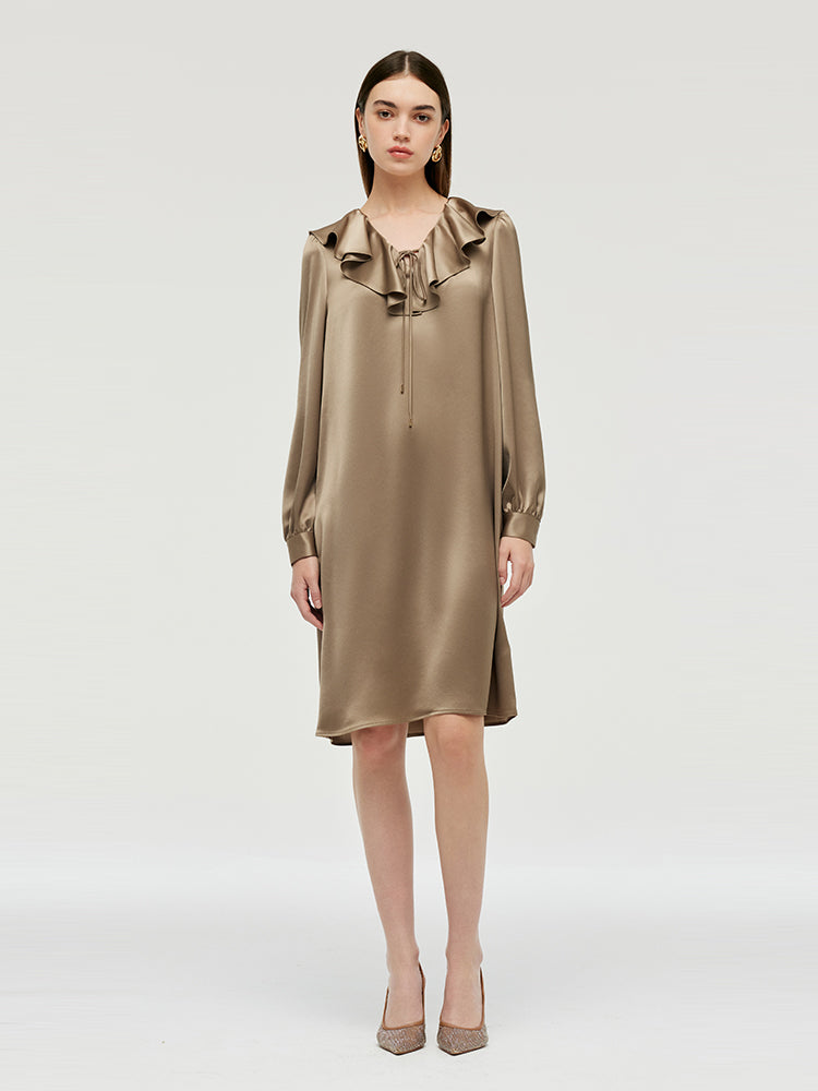 Loose Ruffle Neck Women Midi Dress GOELIA