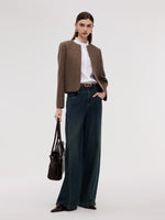 Washable Wool Round Neck Straight Fit Women Jacket GOELIA