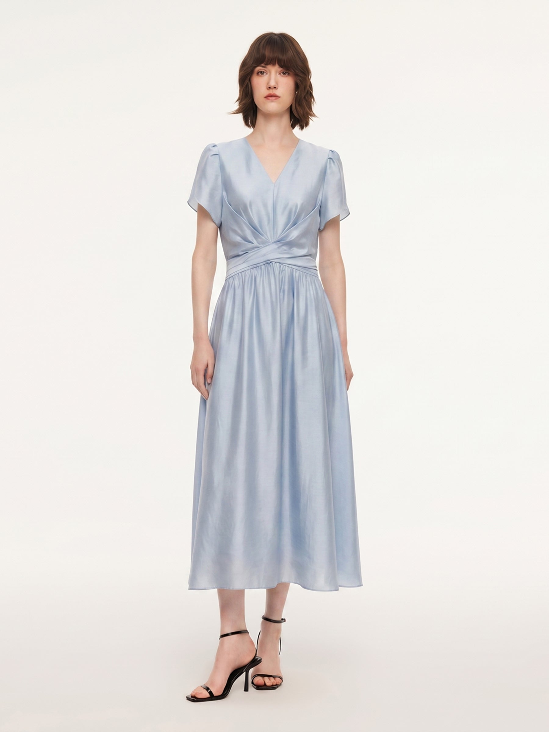 Tencel Blend Twist Front V-Neck Women Maxi Dress GOELIA
