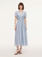 Tencel Blend Twist Front V-Neck Women Maxi Dress GOELIA