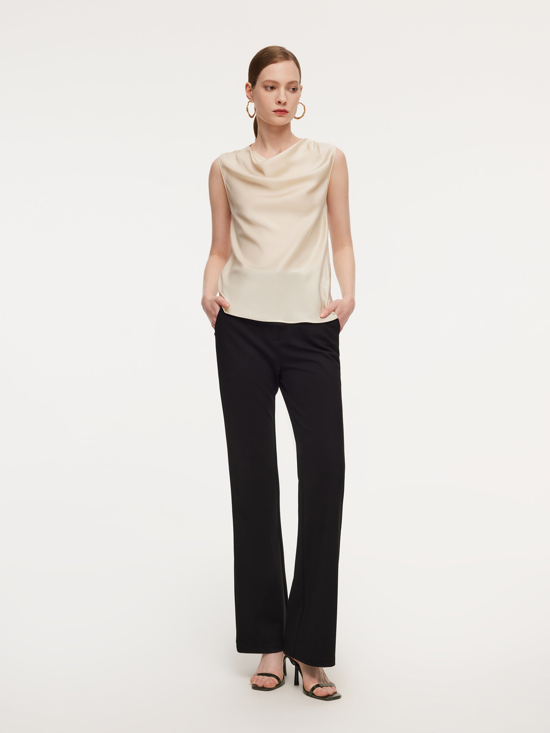 22MM Mulberry Silk Cowl Neck Women Tank Top GOELIA
