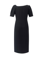 Acetate Asymmetric Neck Slit Twist Waist Women Midi Dress GOELIA