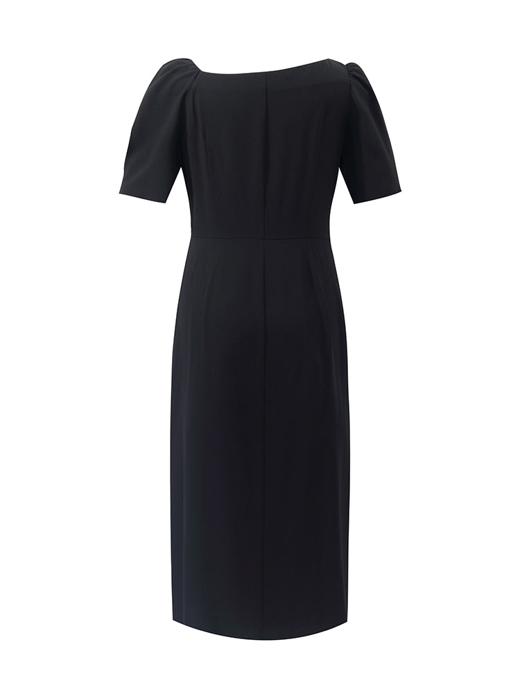 Women's Asymmetric Neck Waist Knot Cutout Fitted Dress
