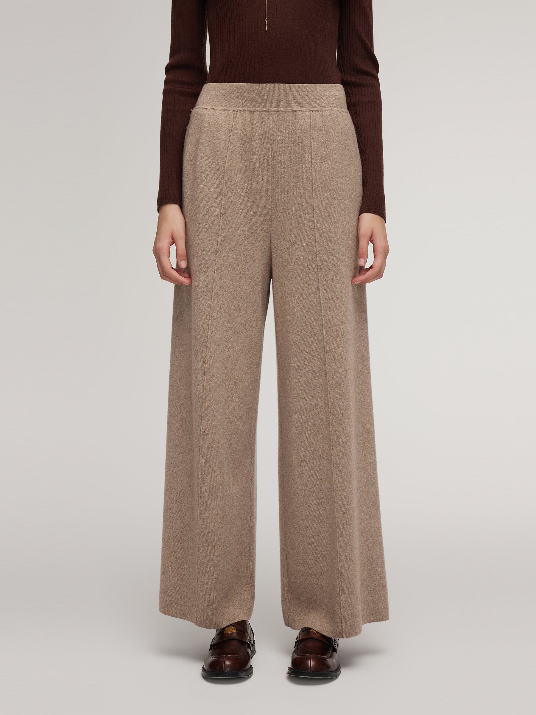 Cashmere Wool Blend Straight Wide Leg Women Pants GOELIA