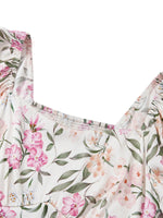 19MM Mulberry Silk Floral Print Women Square Neck Midi Dress GOELIA