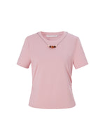 Cotton Side Twist Women T-Shirt With Detachable Beaded Chain GOELIA