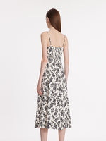 Camellia Print Spaghetti Strap Women Midi Dress GOELIA