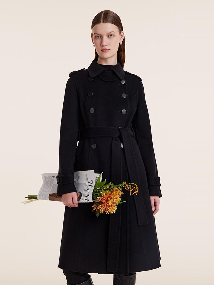 Wool And Cashmere Double-Breasted Lapel Women Coat GOELIA