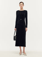 Velvet Glitter Stretch Asymmetrical Hem Top And Skirt Two-Piece Set With Belt GOELIA