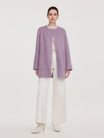 100% Wool Double-Faced Women Coat With Fringe Scarf GOELIA