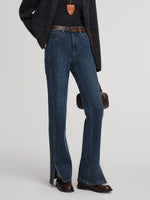 Denim Fleece Lined Women Slit Jeans GOELIA