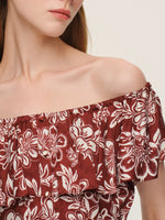 Marigold Floral Print Convertible Elastic Neck Women Maxi Dress GOELIA