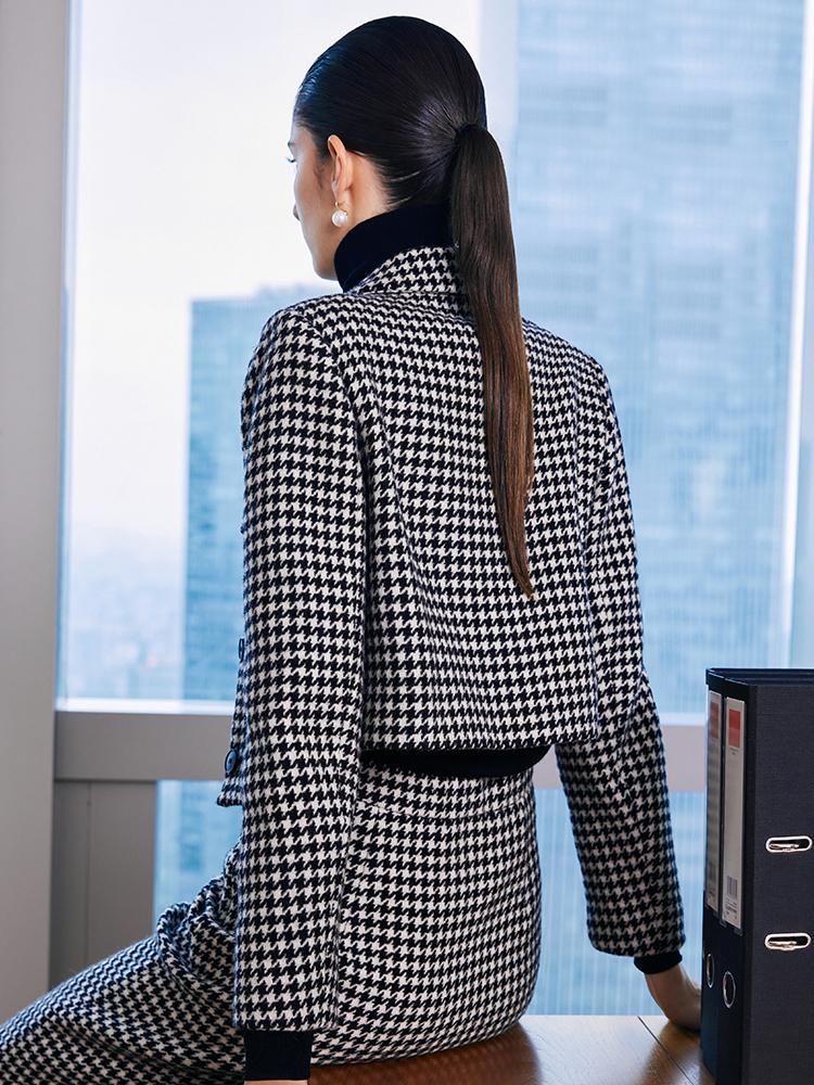 Washable Wool Houndstooth Jacket And Sweater And Women Skirt Suit GOELIA