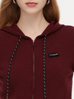 100% Wool Zip-Up Women Knit Hooded Cardigan GOELIA