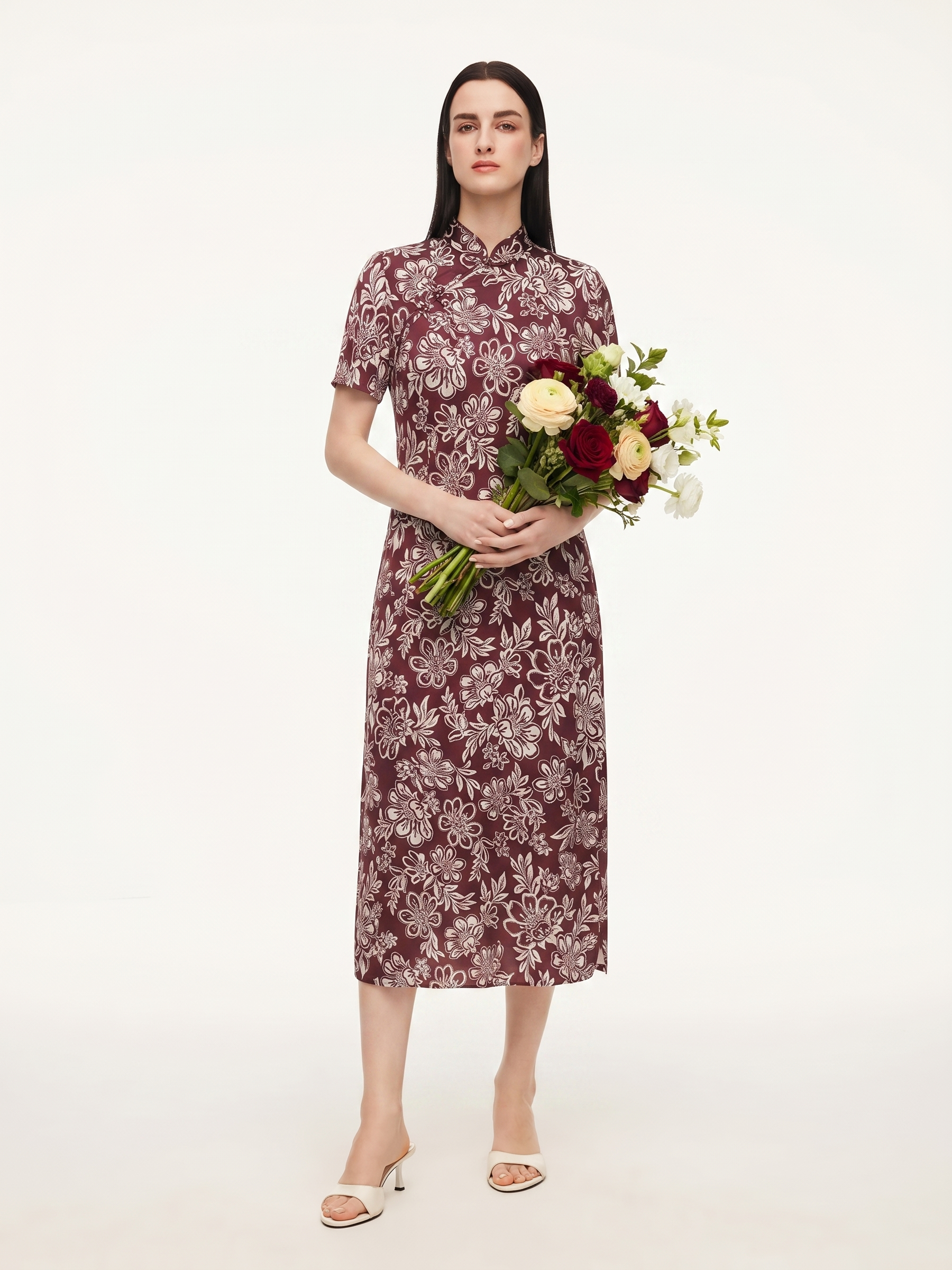 Floral Print Women Qipao Maxi Dress GOELIA