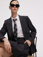 Worsted Wool Blend Notched Collar Women Blazer GOELIA