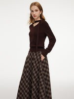 [Preview] V-Neck Knit Top And Plaid Skirt Two-Piece Set With Ribbon GOELIA