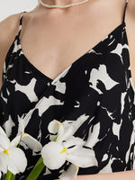 19 Momme Mulberry Silk Iris Printed Women Maxi Spaghetti Strap Dress With Scrunchie GOELIA