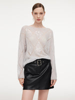 Lyocell Wool Cashmere Blend Sequins Women Open-Knit Sweater GOELIA