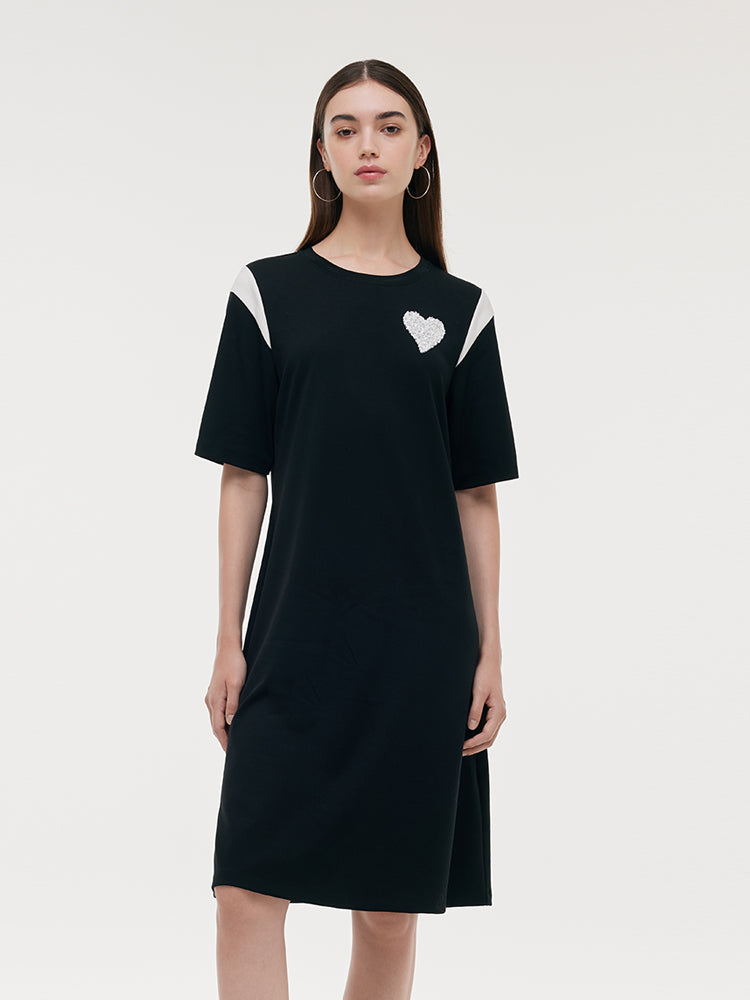 Color Block Sequined Heart Women T-Shirt Midi Dress GOELIA