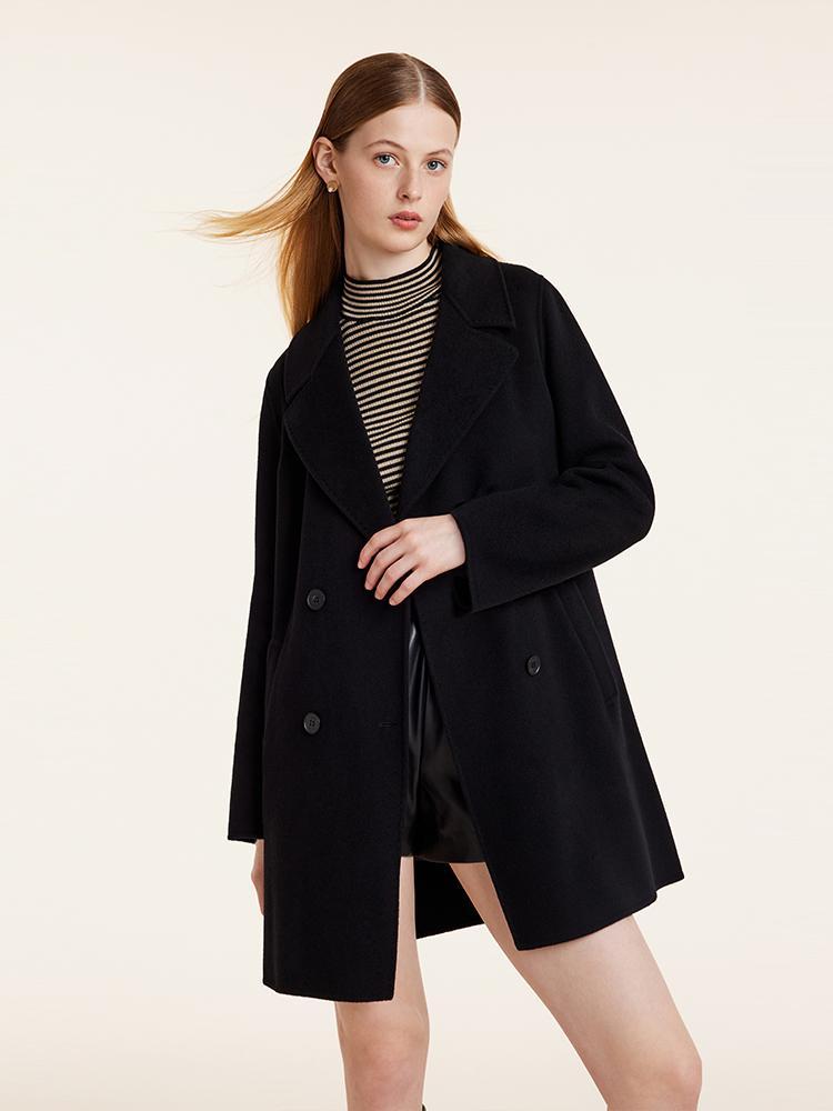 Wool And Cashmere Double-Faced Notched Lapel Women Coat GOELIA