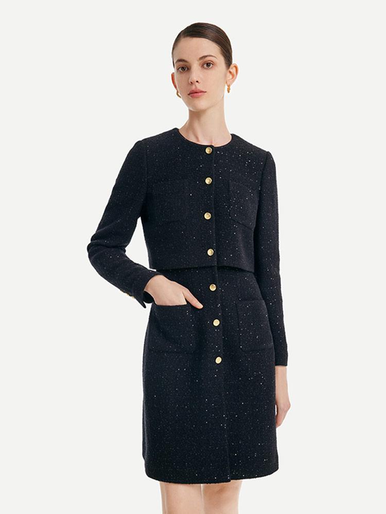 Tweed Fake Two-piece Tailored Wool Dress GOELIA