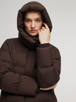 H-Line Knit Collar Long Goose Down Coat With Detachable Hood GOELIA