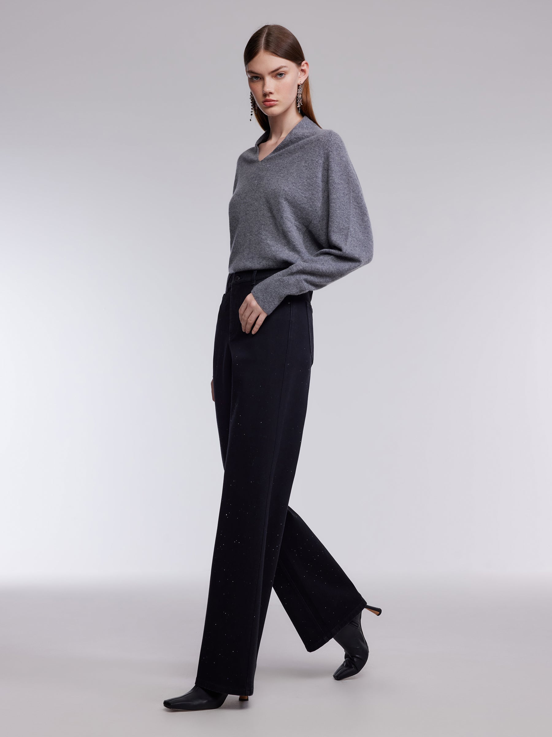 [Preview] Denim Rhinestone High-Waisted Women Micro-Flared Jeans GOELIA