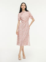 Floral Print Side Twist Women Qipao Midi Dress GOELIA