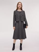 [Preview] Washable Wool Cropped Jacket And Sleeveless Dress Two-Piece Set GOELIA