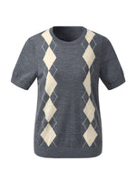 100% Machine Washable Wool Argyle Women Knit Top GOELIA