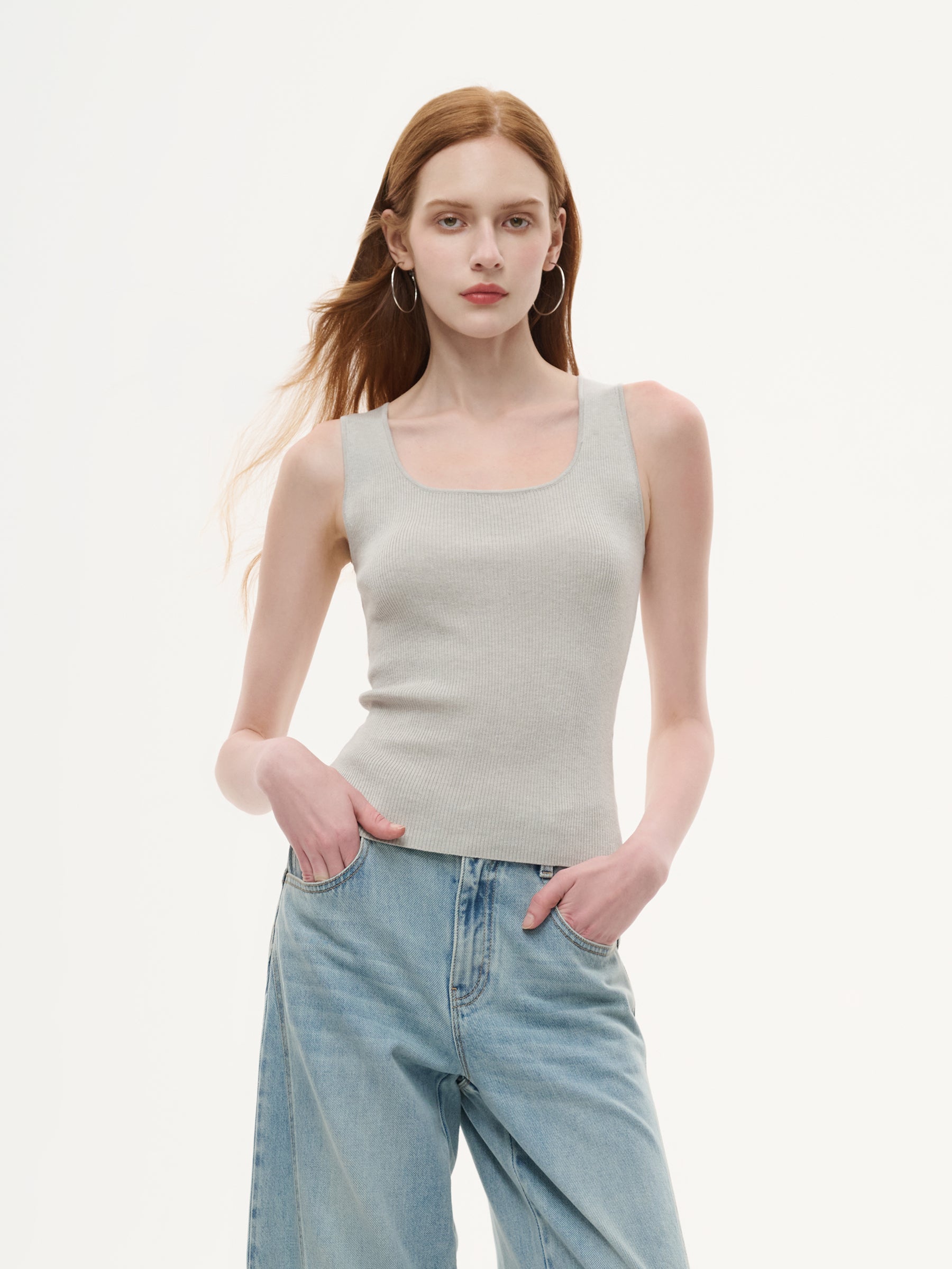 Square Neck Women Knit Tank Top GOELIA