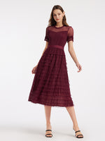 Short Sleeve Tulle Tiered Maxi Dress GOELIA